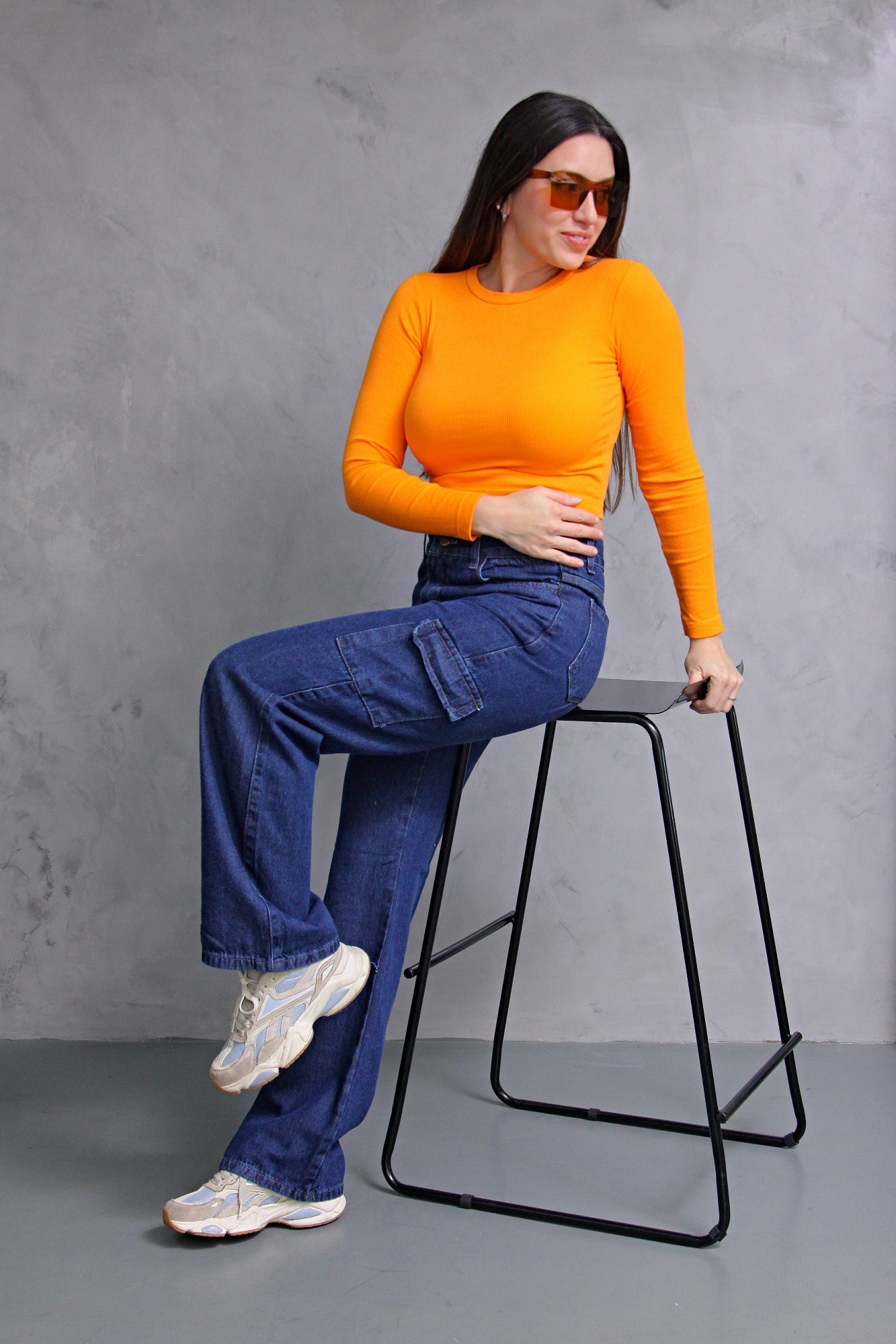 Wide Leg Cargo Azul Stone con Bolsillo Delantero - Imagen 3