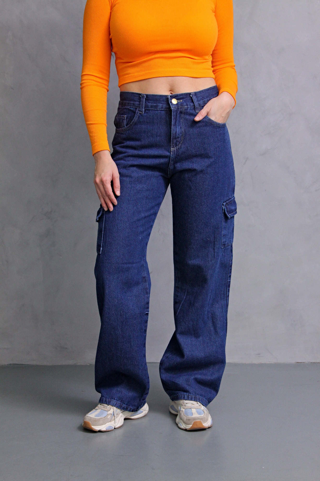 Wide Leg Cargo Azul Stone con Bolsillo Delantero - Imagen 5