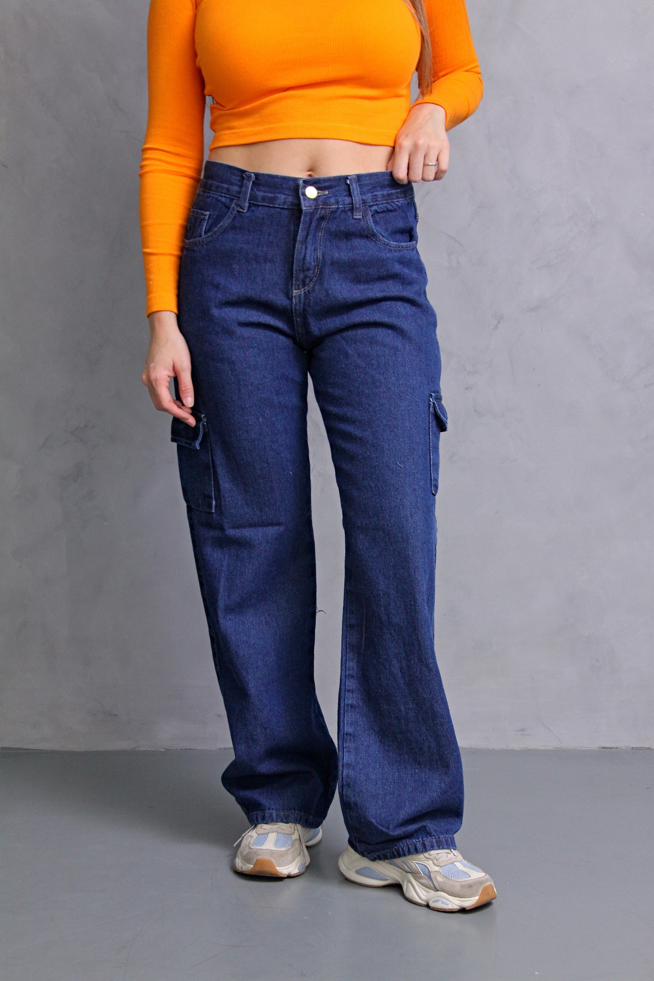 Wide Leg Cargo Azul Stone con Bolsillo Delantero - Imagen 6