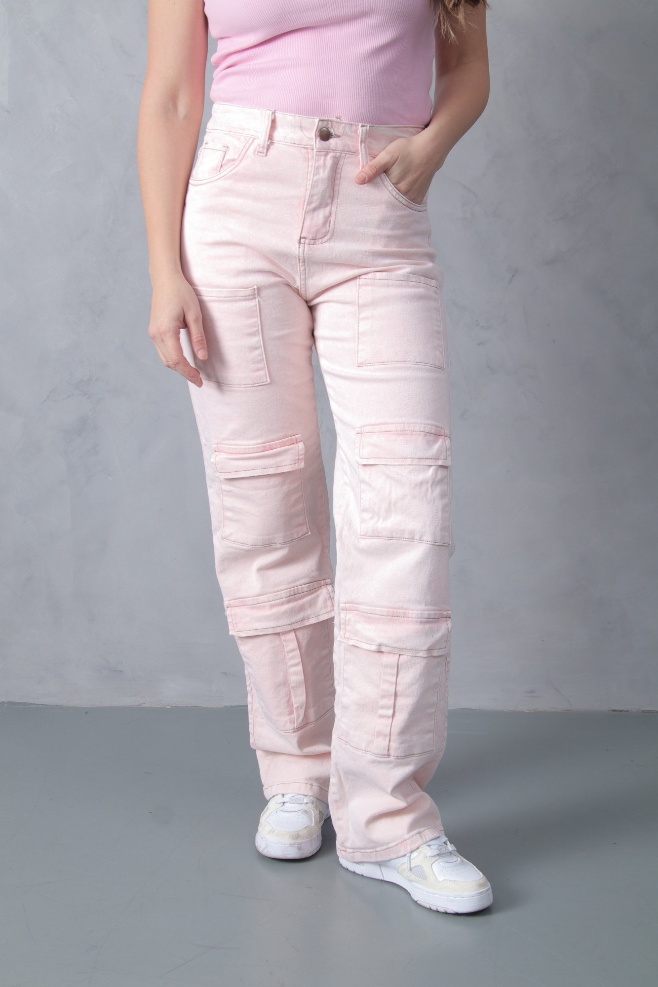 Wide Leg Multicargo Rosa Nevado! con Bolsillo Delantero - Imagen 3