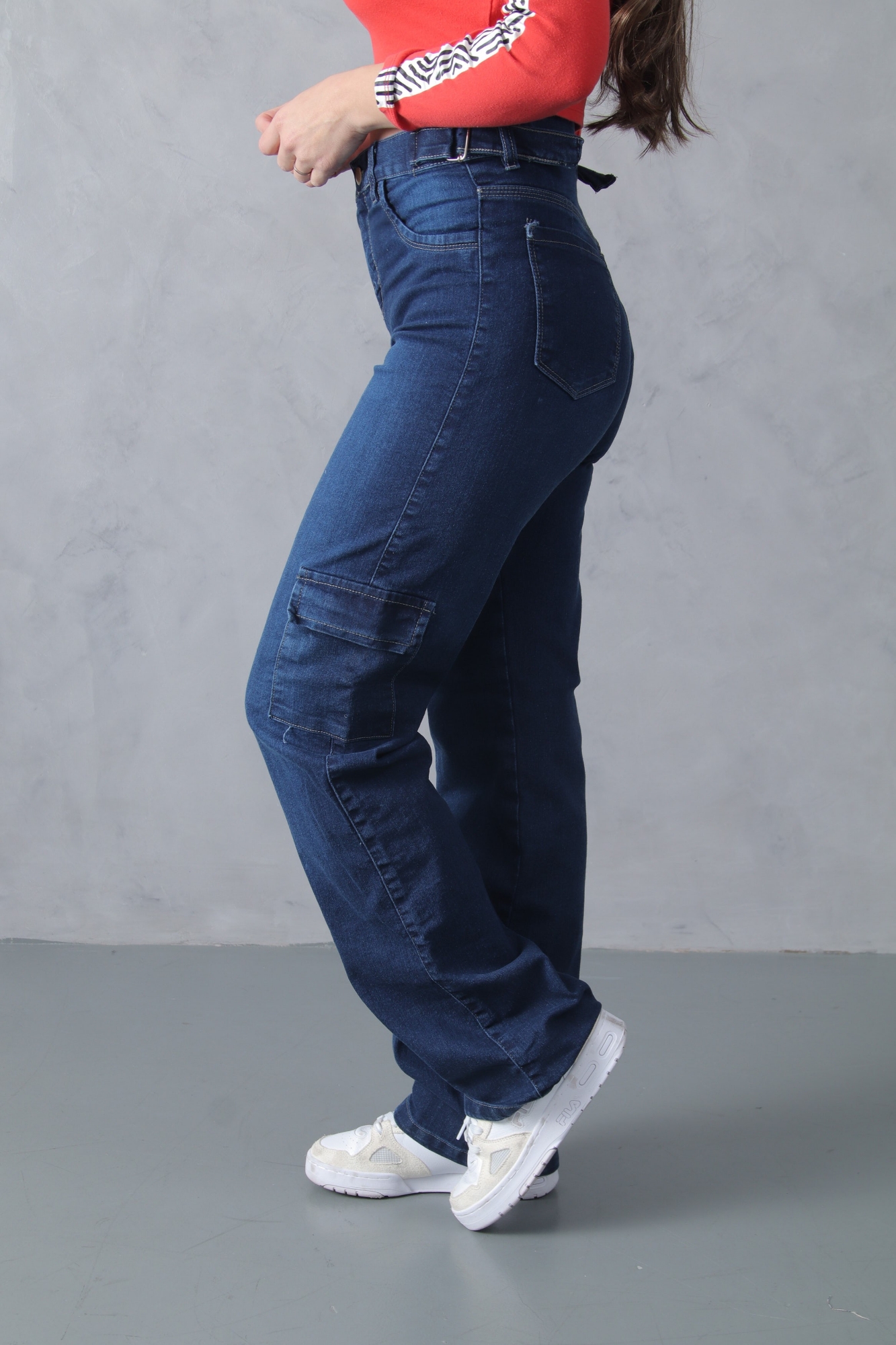 Wide Leg Semielastizado Cargo Azul con Reguladores - Imagen 6