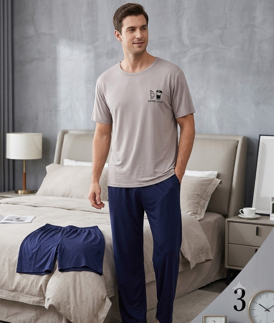 Pijamas de Varon 3 Piezas Estampado Importado - Imagen 4