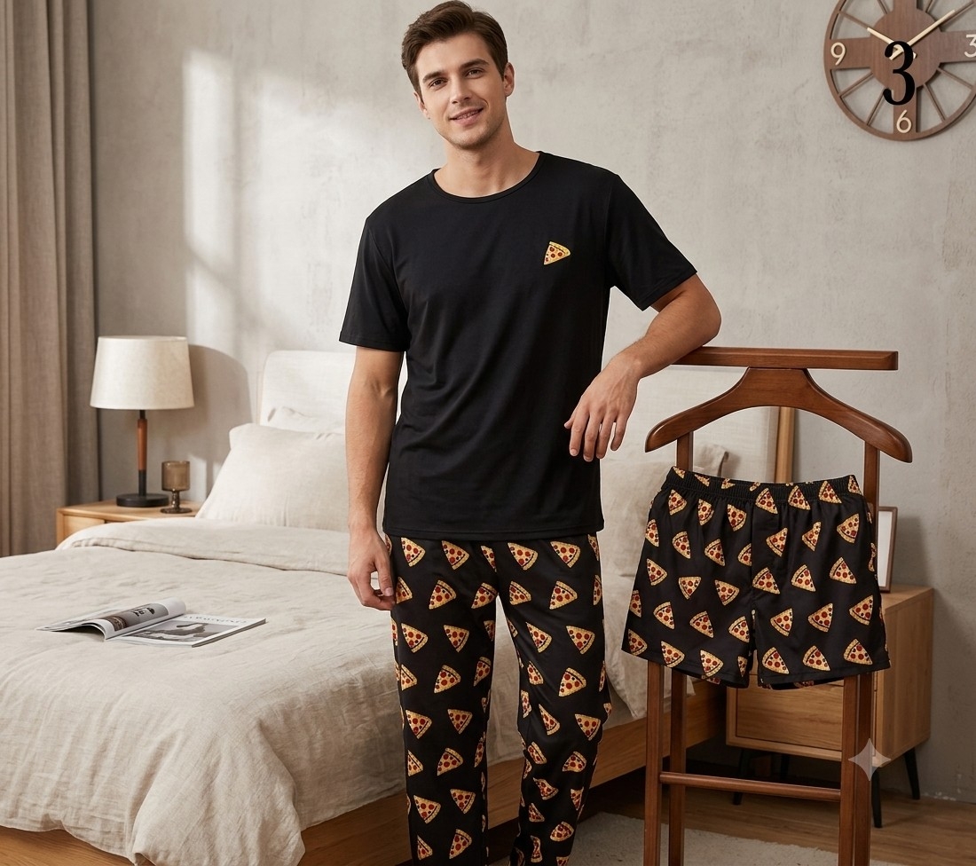 Pijamas de Varon 3 Piezas Estampado Importado - Imagen 5