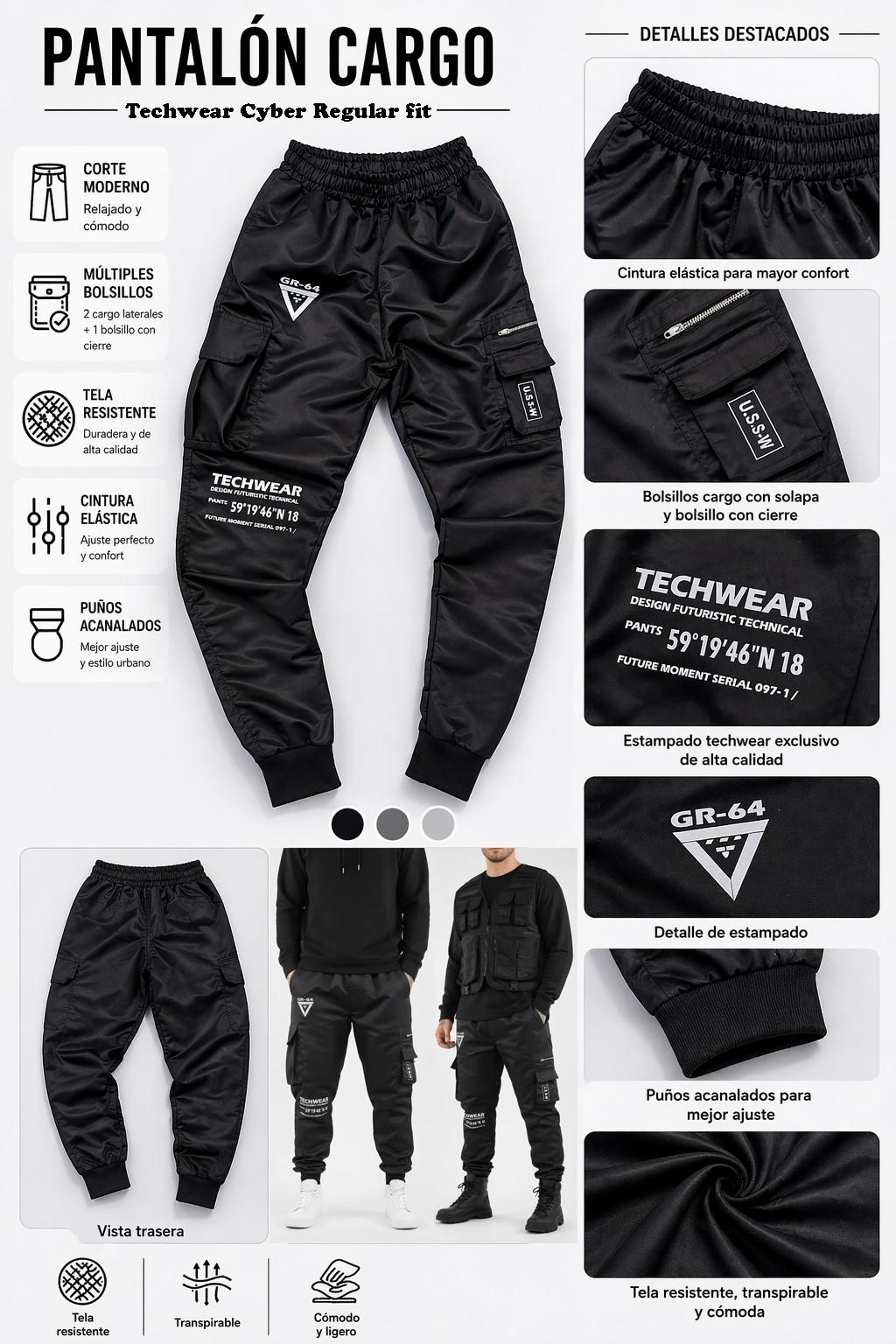Pantalón Cargo Cyber Techwear - Imagen 3