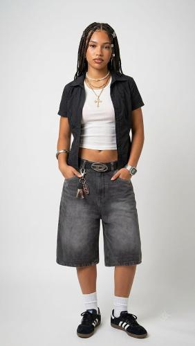 Bermuda de Jean Y2k Pantalón Corto Ancho Denim Moda Mujer 2000's Hotsale Mayoristas