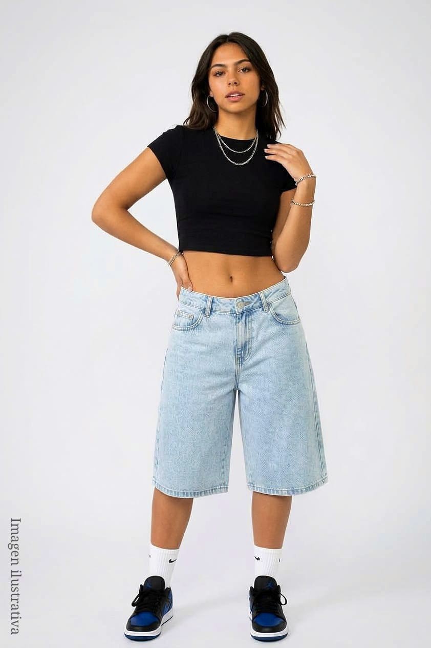 Bermuda de Jean 2000's Pinterest Dama Pantalón Ancho Denim Mujer Mayoristas Hotsale - Imagen 1