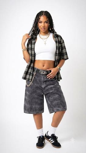 Bermuda de Jean Baggy Y2k Pantalón Ancho Denim Mujer Corto Unisex Mayoristas Hotsale