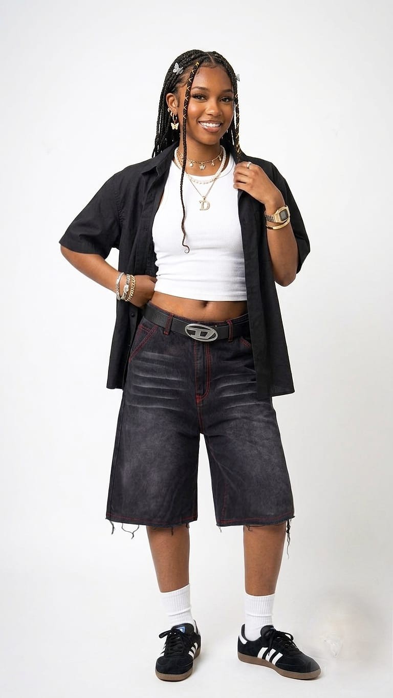 Bermuda de Jean Baggy Y2k Pantalón Ancho Denim Mujer Corto Unisex Mayoristas Hotsale - Imagen 2