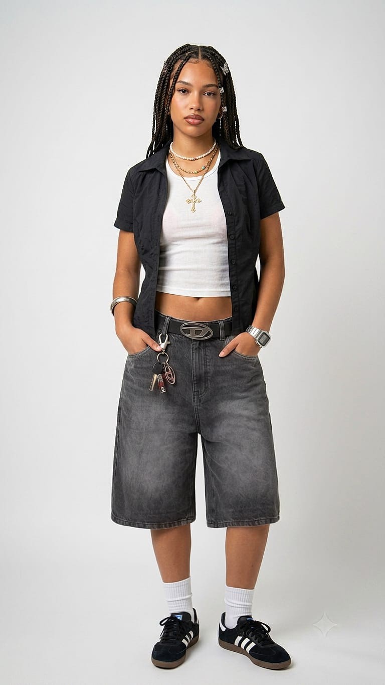 Bermuda de Jean Baggy Y2k Pantalón Ancho Denim Mujer Corto Unisex Mayoristas Hotsale - Imagen 4