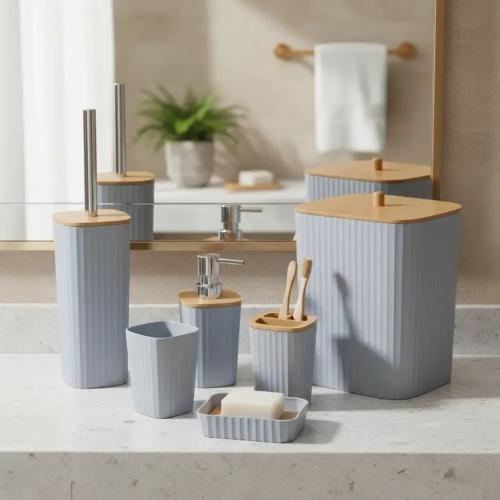 Set de Baño Rayado 6 Piezas Bambu