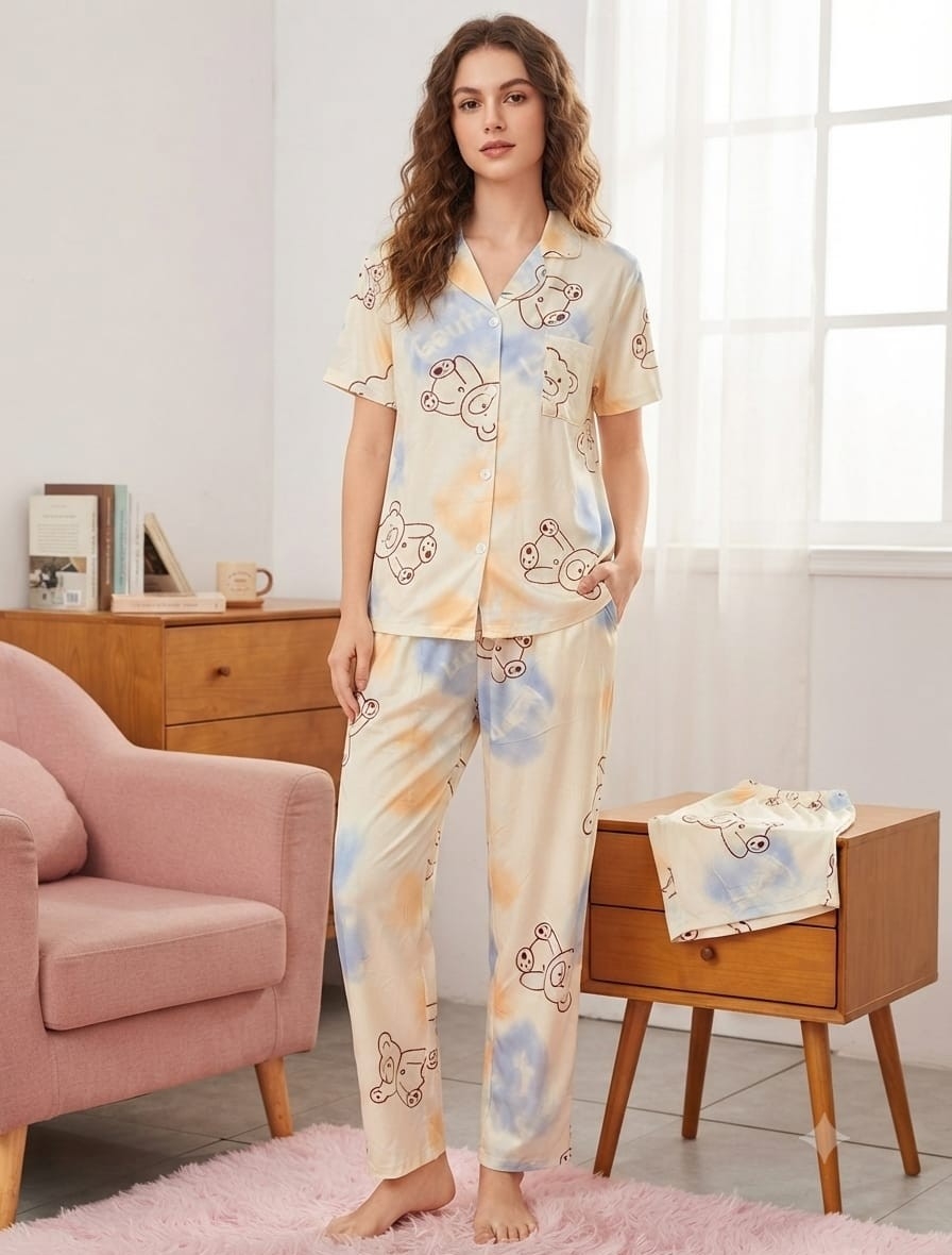 Pijamas    de Dama  Camisero  Estampado 3 Piezas Importado - Imagen 6