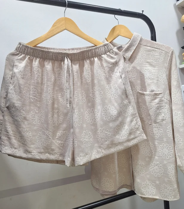 Conjunto Camisa Manga 3/4 y Short de Dama Lino Estampado