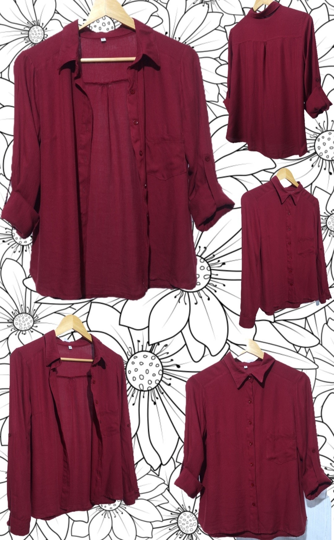 Camisa Bordó Manga Larga de Dama - Imagen 2