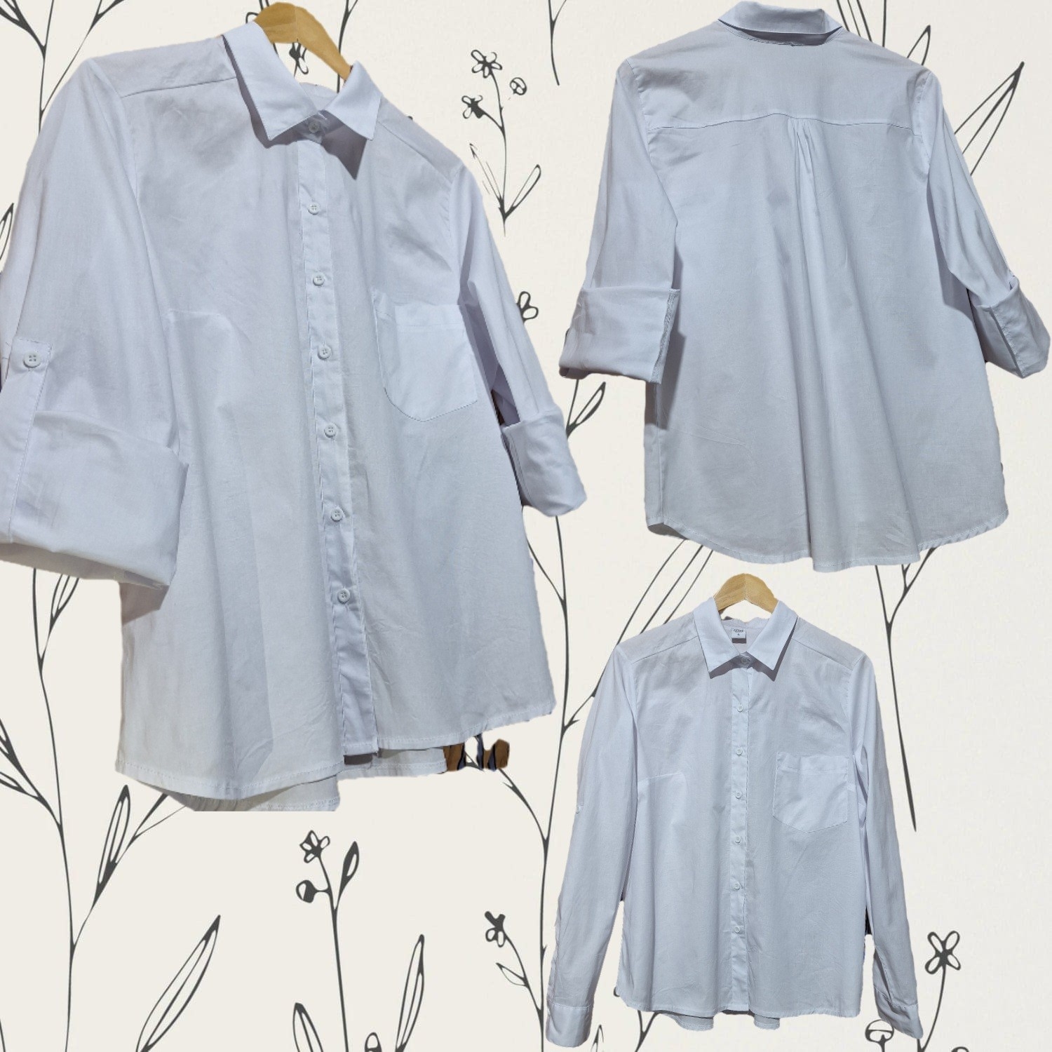 Camisa Blanca Manga Larga y 3/4 - Poplin Elastizado - Imagen 3