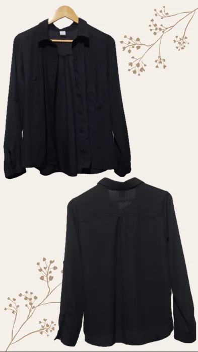 Camisa Negra Manga Larga y 3/4