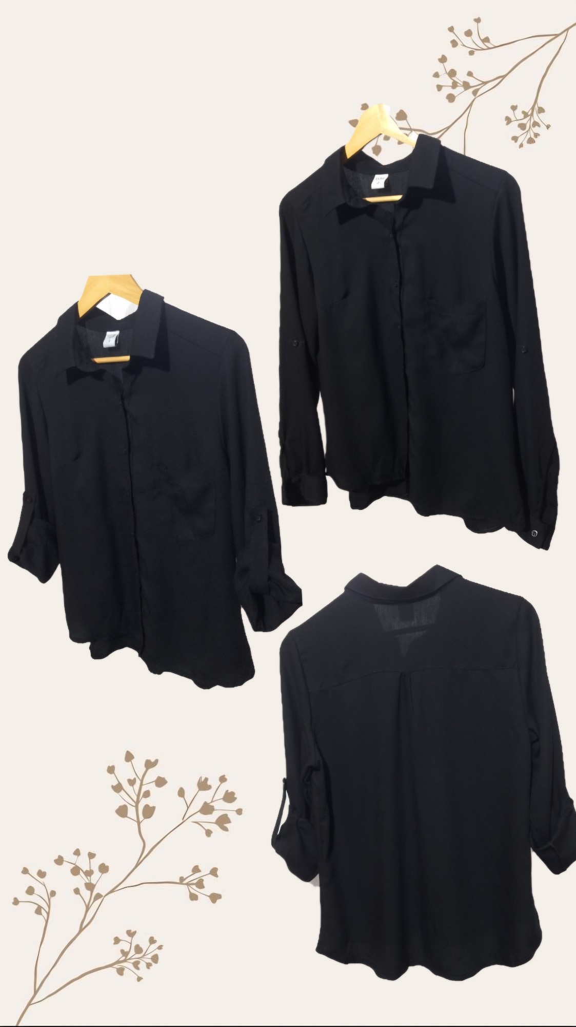 Camisa Negra Manga Larga y 3/4 - Imagen 3