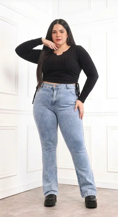 Jean Oxford Grande Dama Pantalón Acampanado Denim Especial Mujer Moda2000s Mayoristas