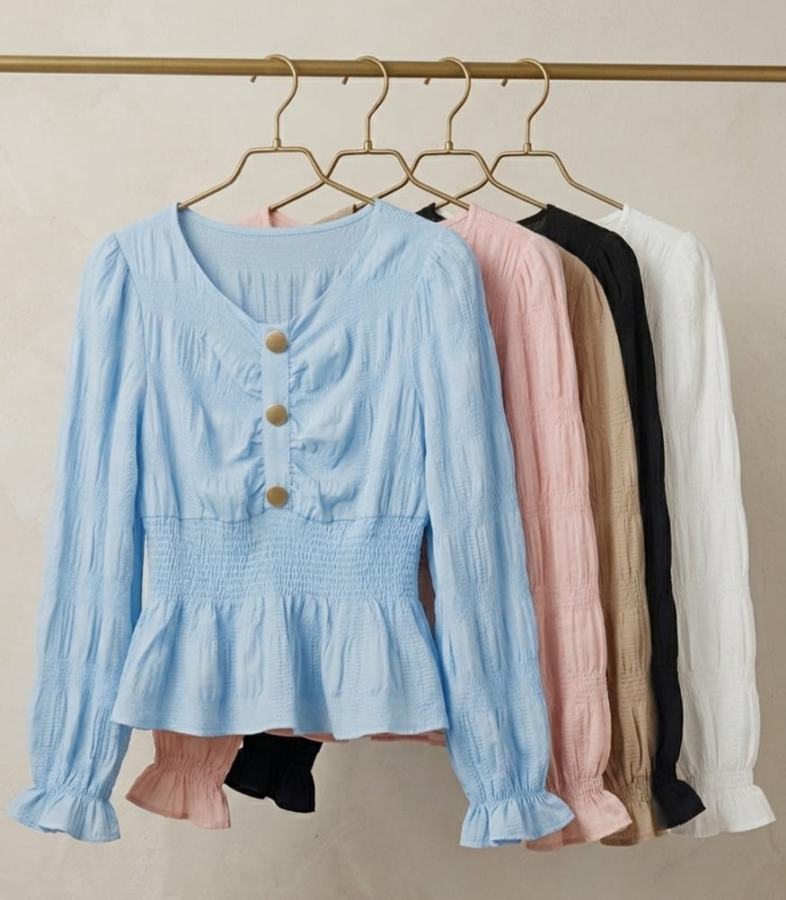 Blusa Manga  Larga  con Fruncido en Cintura - Imagen 3