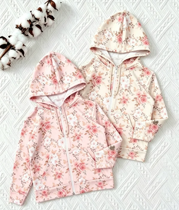 Campera Flores y Conejitos Algodon con Lycra Premium