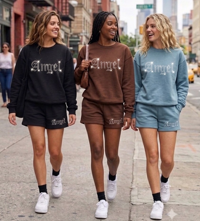 Conjuntos de Algodon Rustico Short mas Buzo Angel Estampa de Strass - Imagen 2