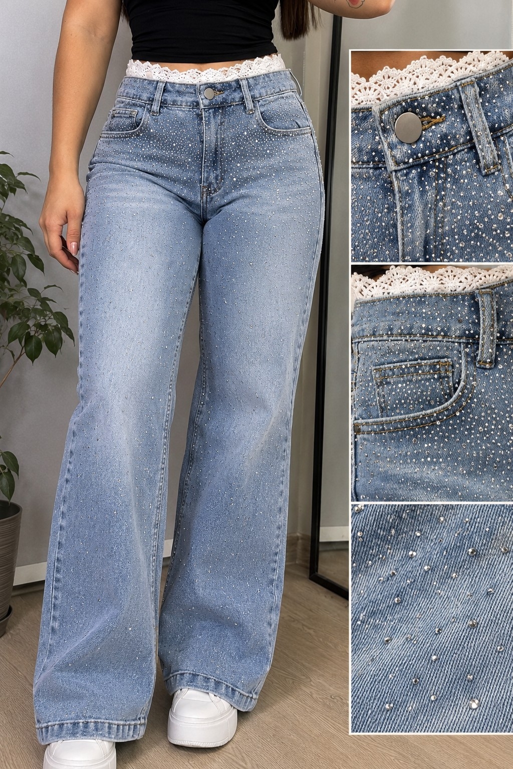 Jeans Wide Leg con Encaje - Imagen 2