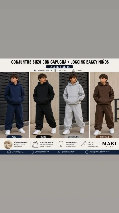 Conjuntos Unisex  Jogging Baggy y Buzos con Capuchas  ( Rustico Peinado )