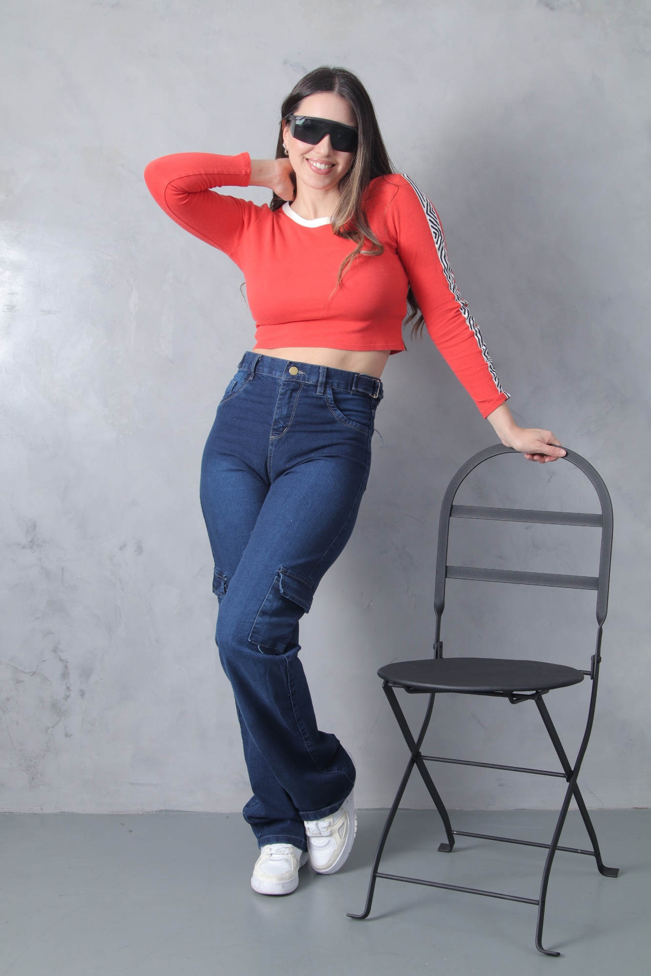 Wide Leg Semielastizado Azul Cargo con Hebilla - Imagen 4