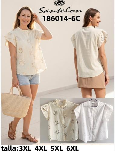 Camisa  Cuello Mao con Bolados Talle Especial.186014