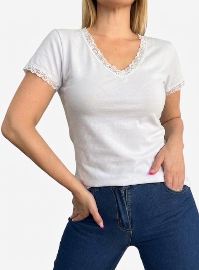 Remera de Algodón con Puntilla al Tono - Imagen 2