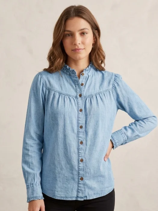 (us4692) Camisa Denim con Cuello Volante