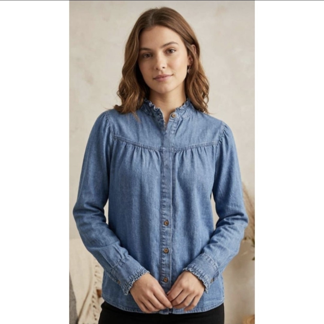 (us4692) Camisa Denim con Cuello Volante - Imagen 2