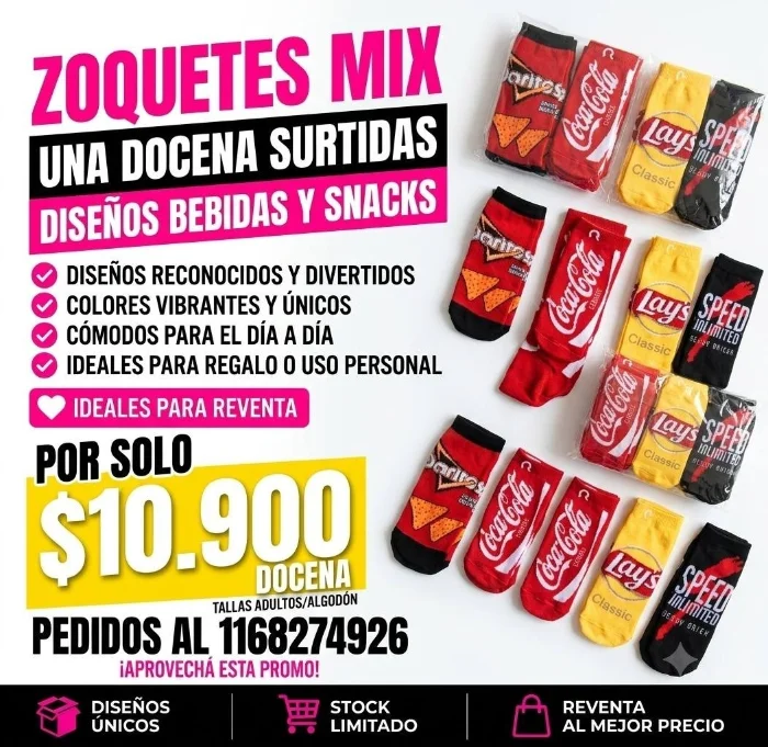 Zoquetes Mix Adultos Bebidas y Snaks