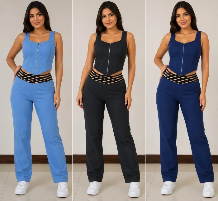 Conjunto Bengalina Color Jeans Excelente Calidad