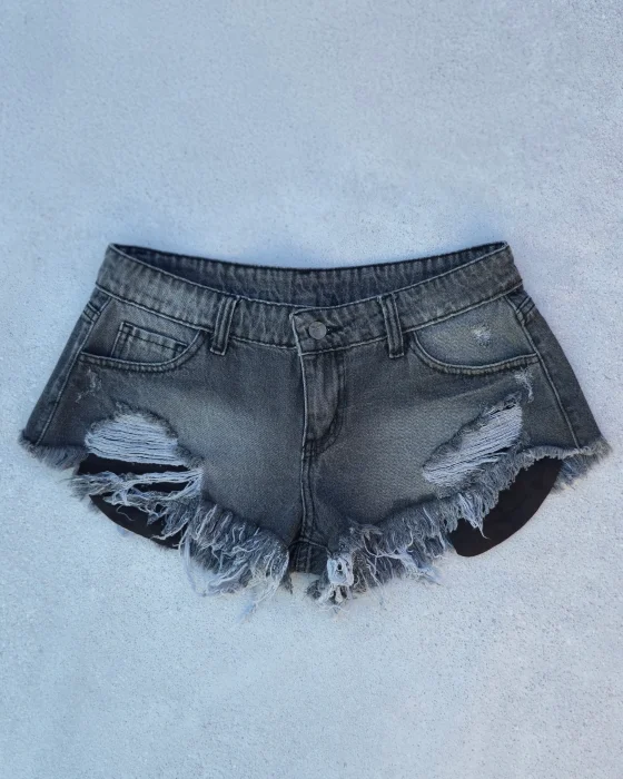 Short Tiro bajo Gris con Roturas