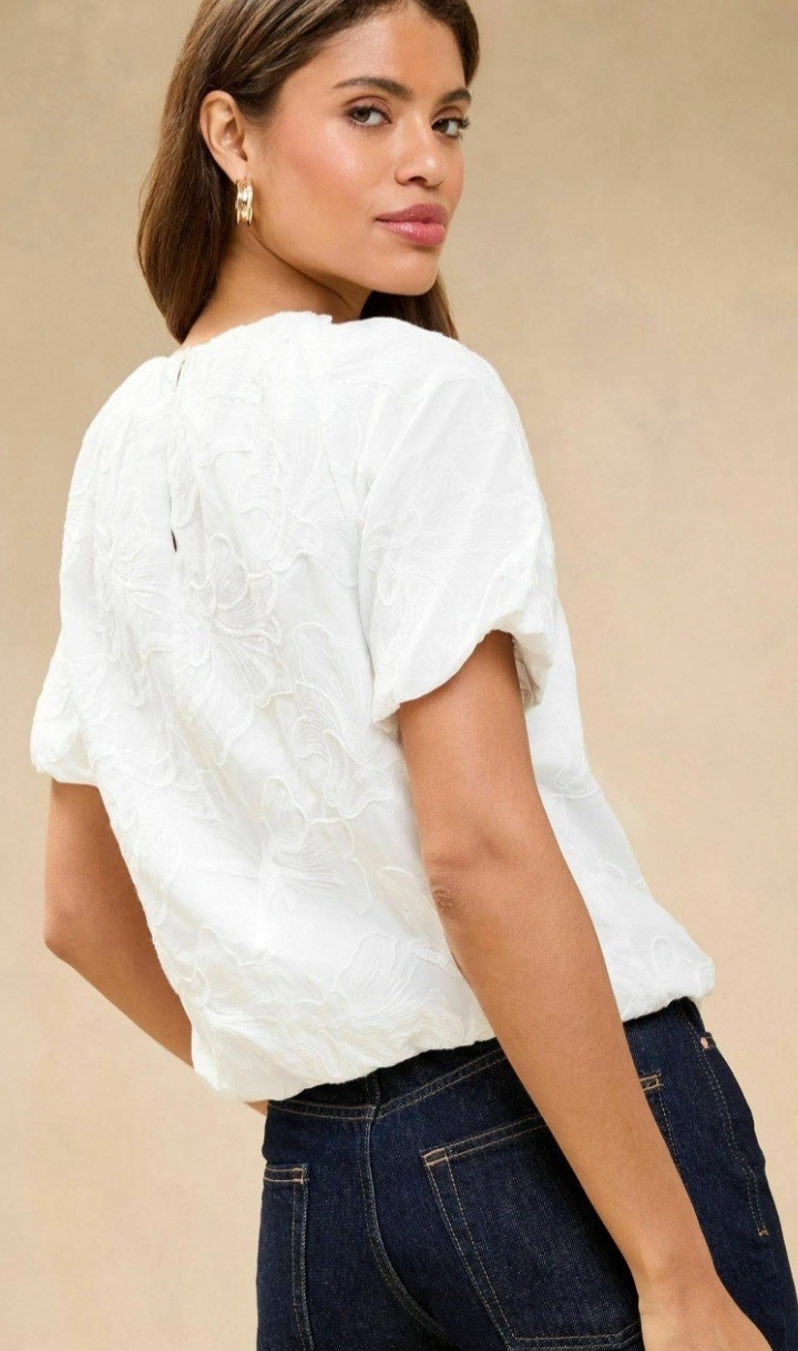 Blusa  Bordado con Manga Globo - Imagen 3
