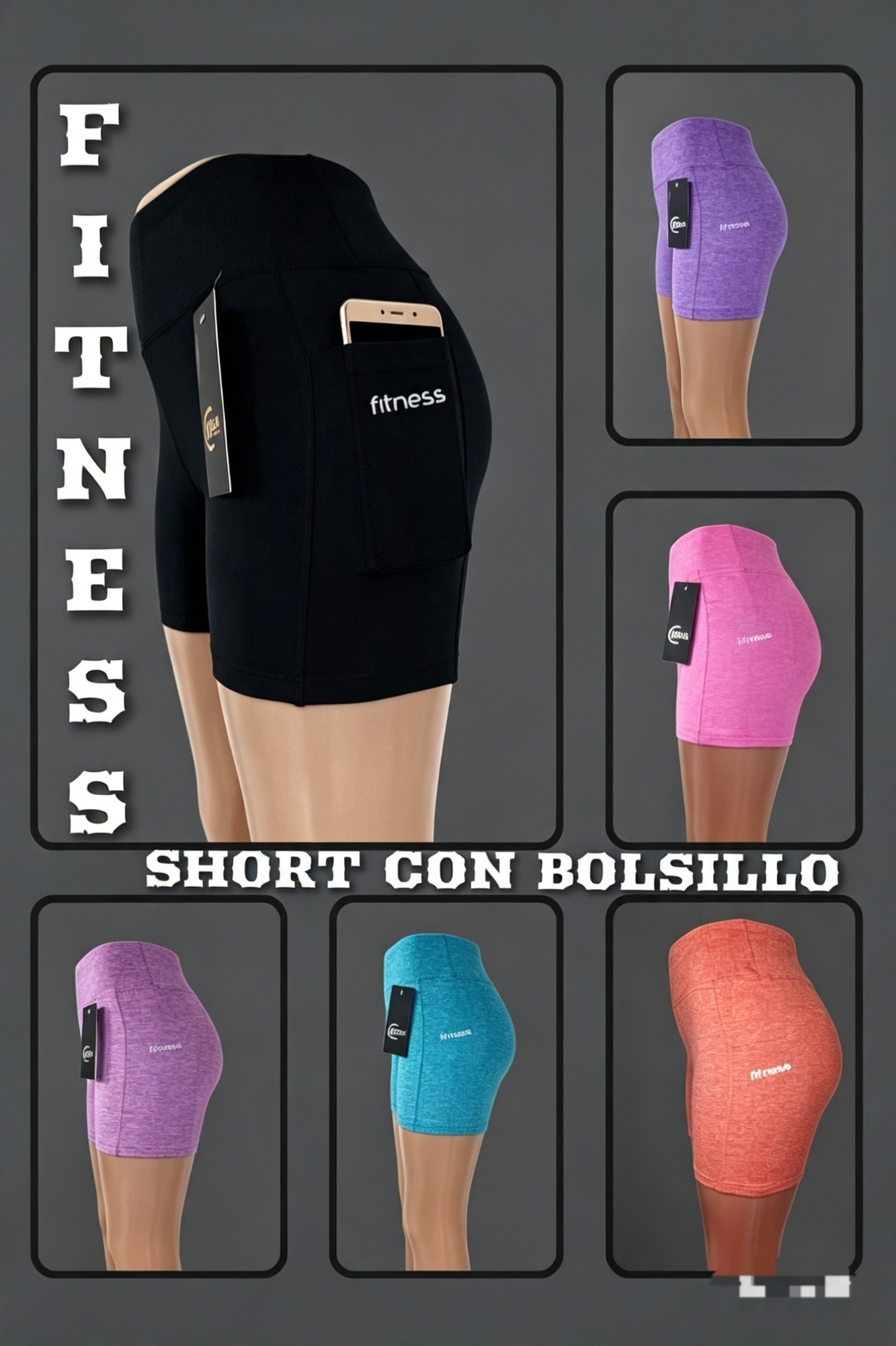 Short Fitness Tela Importada con Bolsillo - Imagen 2