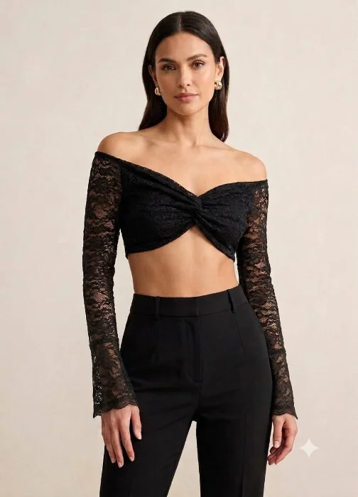 Top Nudo Encaje  Manga Oxford
