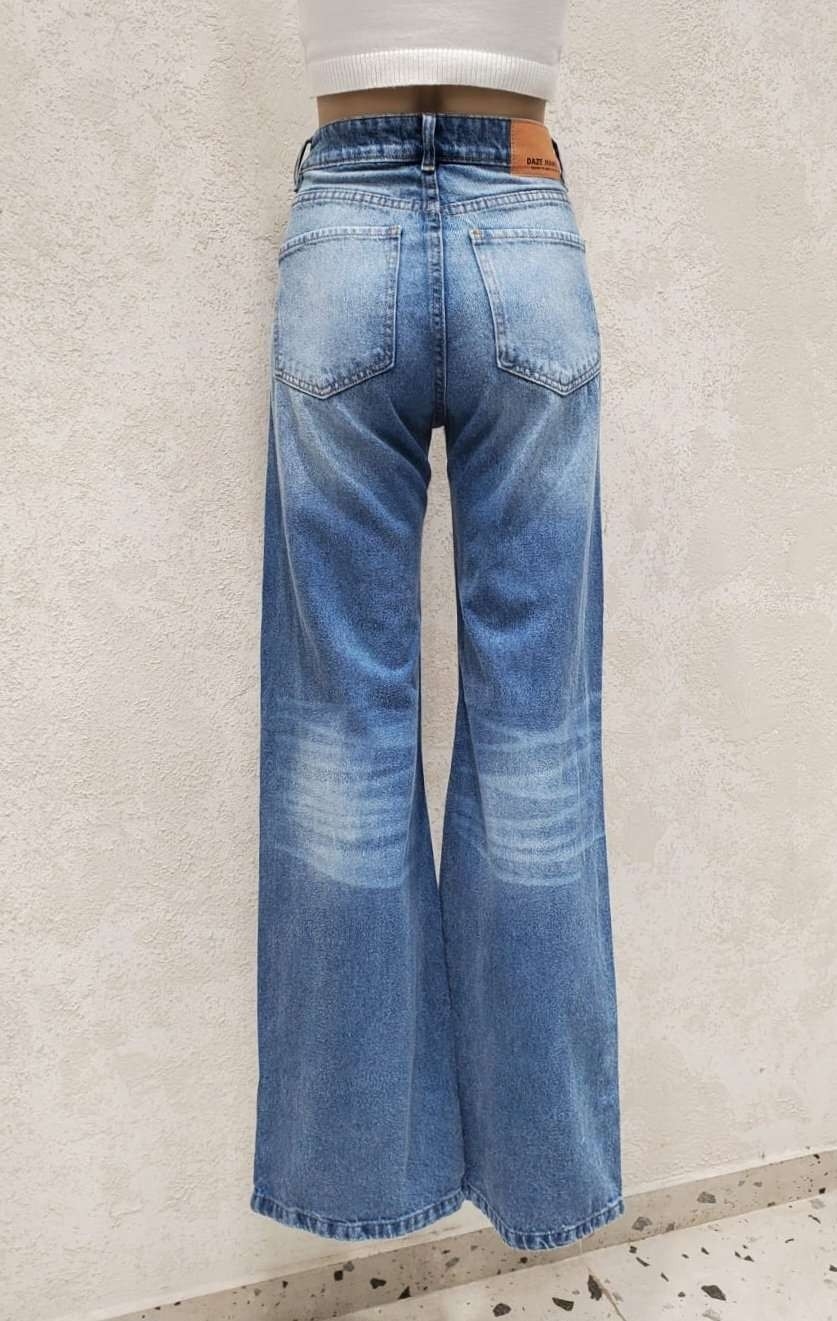 Jean Wideleg Tiro Alto  con Roturas Denim Rigido Premium - Imagen 3