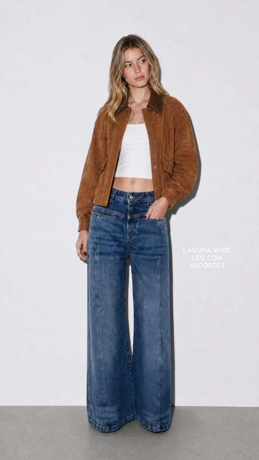 Wide Leg con Recorte y Bolsillos Delanteros Denim Rigido Premium - Imagen 2