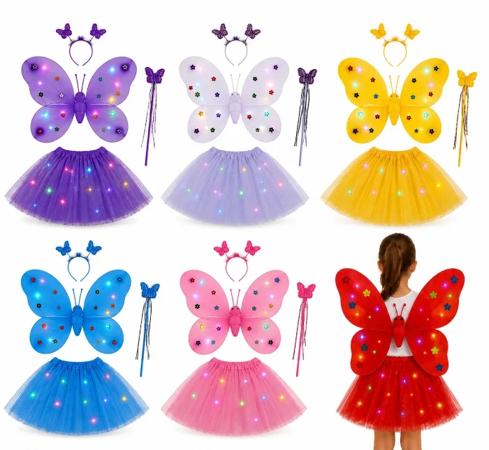 Set Tutu Luces+alitas Luces+varita+vincha