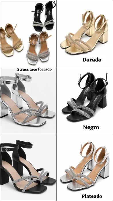 Sandalias Taco Forrado Strass Taco Cerrado Fiesta
