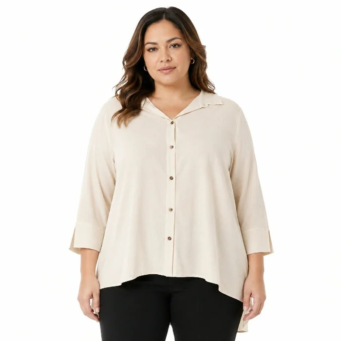 Camisa de Lino Span Irregular Manga 3/4