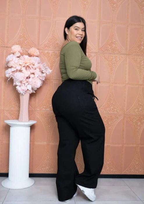 Jeans Palazzo con Bolsillo al Costado