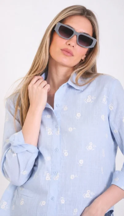 Camisa Lino Bordada Importada