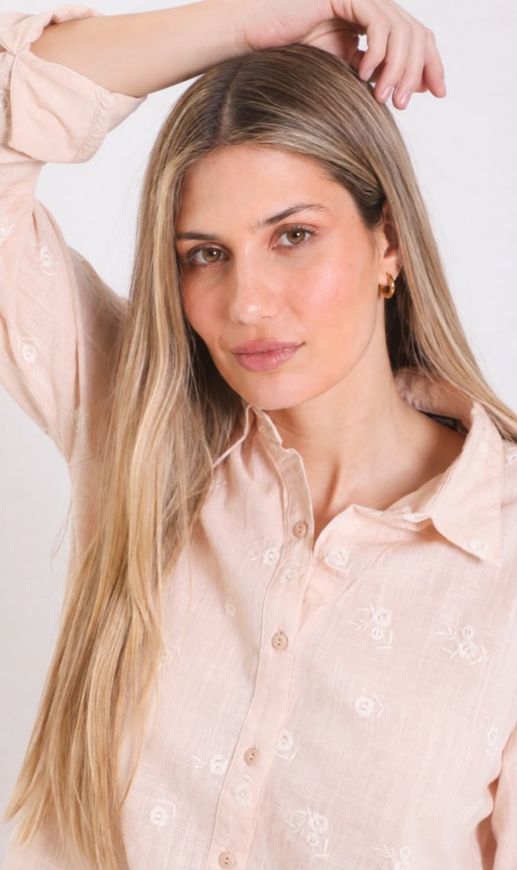 Camisa Lino Bordada Importada - Imagen 2