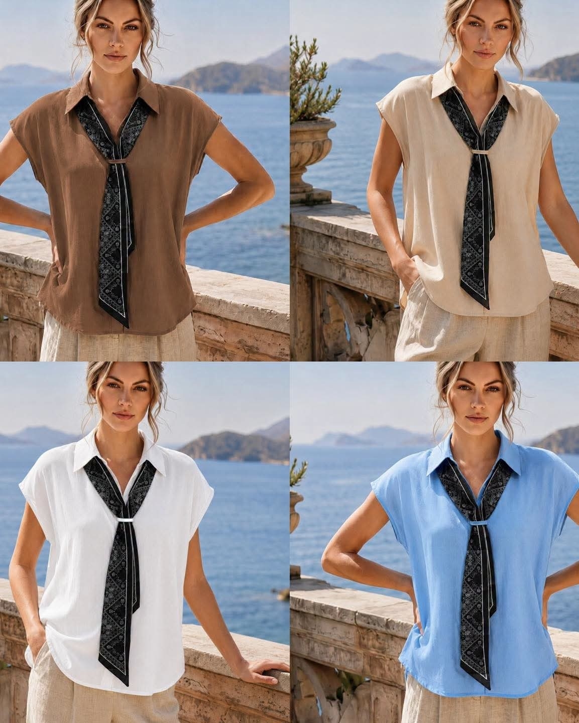 Blusa Importada de Lino con Corbata - Imagen 3