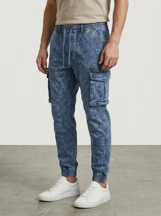 Jogger Cargo con Cierre Estilo Jean Gastado