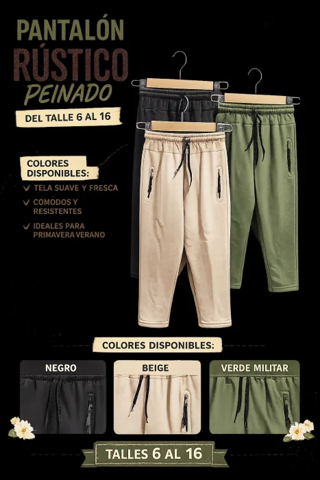 Pantalón Rústico Peinado Recto con Cierre