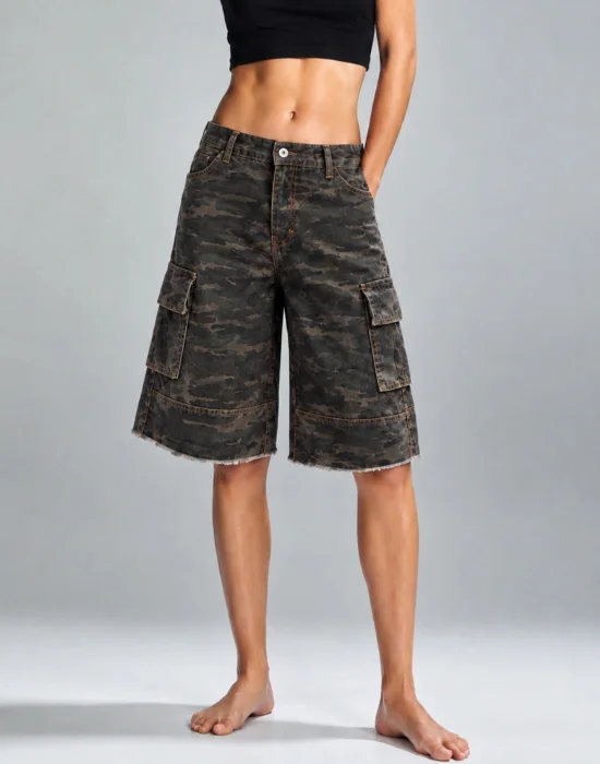 Bermuda Over Camuflado Cargo Tela Rigida Premium