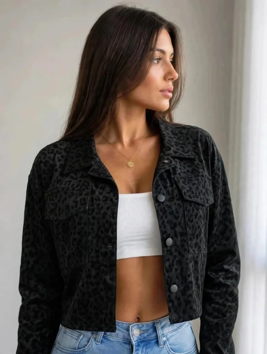 Chaqueta Engomada Diferenciada Animal Print